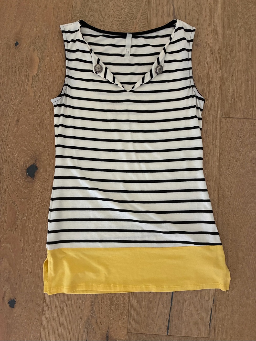 Tua Black & White Striped Tank with Yellow Hem - Women